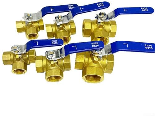 Hasaller Kugelhahn, 3-Wege-Kugelhahn, 3-Wege-Messing-Kugelhahn, L/T-Bohrungsventil, -20 ℃-120 ℃, 1/4 Zoll, 3/8 Zoll, 1/2 Zoll, 3/4 Zoll, 2,5 cm Kugelhahn für Wasser, Öl, Gas (DN10 T-Typ)