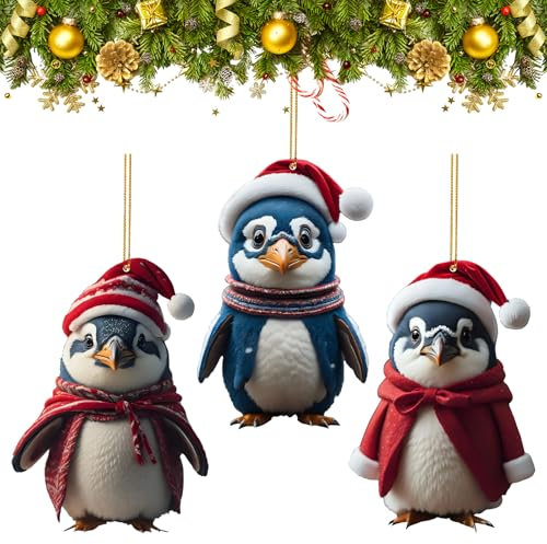 Larfraecy Weihnachtsbaum hängende Ornament 3Stück Cartoon Weihnachtspinguin-Anhänger Auto Innenraum Dekoration Anhänger Weihnachtsbaum Dekoration Geschenk (Pinguin)