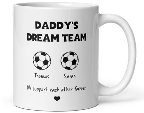 Confidently Quirky - Personalised Daddy's Dream Team White Mug, Funny Football Dad Birthday, Football Father's Day Mug, Christmas Football Dad Mug, Football To Dad From Kids
