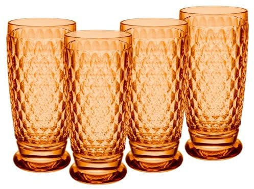 Villeroy & Boch Boston Apricot Longdrinkgläser 4er Set, 400 ml, Farbige Trinkgläser mit Facettenmuster, Kristallglas für Cocktails, Spülmaschinengeeignet, Orange