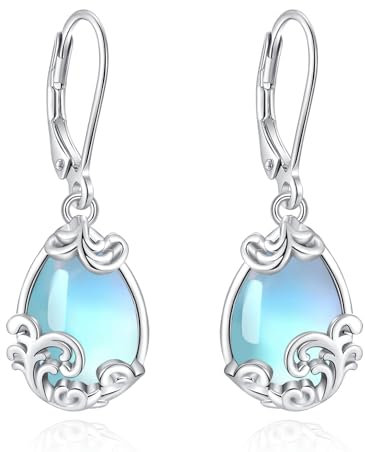EUDORA Harmony Ball Boucles D'oreilles en Argent Sterling S925 avec Pierre de Lune pour Femme, Boucles D'oreilles en Filigrane en Forme de Larme à Levier avec Pierre de Lune pour Maman et épouse