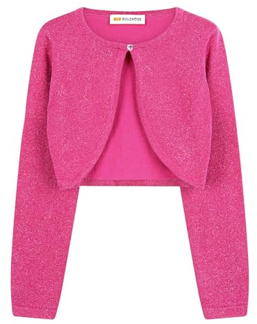 Bolerose Bolero Bambina Glitter Cuore | Filo Brillante Intrecciato, Non Si Sfalda, Davanti Aperto, Polsini a Costine, Cotone, 3-14 Anni