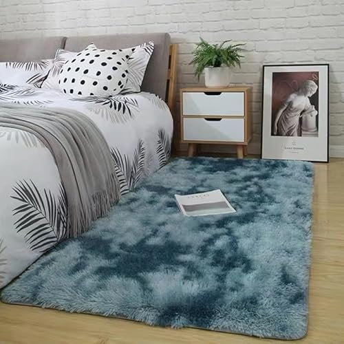 Homesally Flauschiger Teppich für Schlafzimmer, Shaggy Hochflor Weich, Anti-Rutsch Unterseite, Waschbar Moderne Deko für Wohnzimmer, Lake Blue, 200×300cm