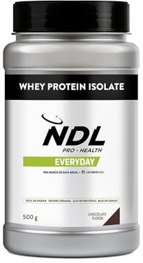 NDL Pro-Health Whey Protein Isolate – Proteína isolada, Tonifica y aumenta la masa muscular, Mejora tus entrenamientos, Alto en proteínas, Bajo en grasas – Chocolate fusion – 500 GR – 15 tomas