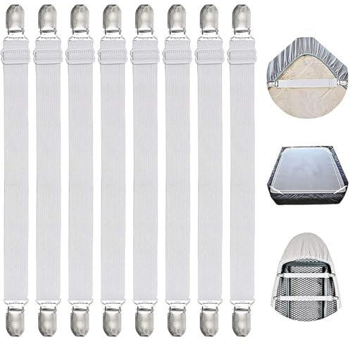 8 tendeurs de draps réglables, Sangles anti-plis pour draps 25-80 cm, Tendeurs de draps avec pinces métalliques