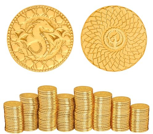 Byhoo DND Fantasy Goldmünzen aus Metall und Ledertasche für Dungeons & Dragons, Tisch-RPG-Brettspiele, Spielsteine, Schatzmünzen für Party, Tischspiele, Zubehör, Addons, Mittelalterspiel, 50 Stück
