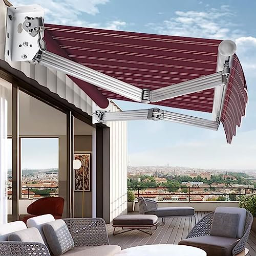 Tenda da sole manuale per patio esterno, con manovella, resistente all'acqua e protezione UV, per cortile, portico, balcone, telaio in alluminio resistente, dimensioni 4 x 2 m