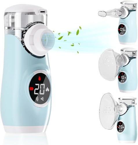 Handheld Nebuliser Machine for Adults and Kids,Vizgifin Portable Steam Inhaler for Home Use, Cool Mist Atomizer with Intuitive LED Interface, 3 Timing Modes, Ultra-Quiet and Efficient Atomization