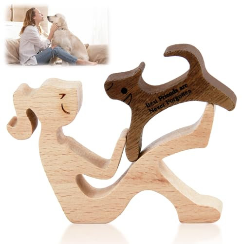 Statuette in Legno a Forma di Cane, Figure in Legno Della Famiglia di Cani, Regalo Caldo e Affettuoso per Gli Amanti dei Cani, Ornamenti in Legno per Decorazioni Domestiche Uniche e Significative
