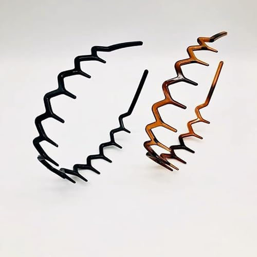 2 Pcs Zigzag Headband with Teeth Tooth Headbands for Women Wavy Hair Comb Headband Zig Zag Plastic Tooth Hair Comb Plastic Headbands for Hairs Accessories (Black Brown)