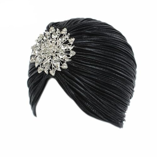 SHTGOI Damen Turban Hut mit Kristall 1 Stück Frauen Turban-Hüte mit Kristall Turban Hut mit Abnehmbarer Vintage Elastische Kopf Wraps Kostüm Accessoires Kopftuch Mütze Kopfbedeckung Headwears
