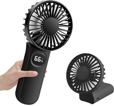 CNMTCCO Handventilator, Mini Ventilator USB Wiederaufladbar, 5-10 Std. Laufzeit, 5 Windgeschwindigkeiten, Faltbarer Leiser Kleinventilator für Reisen, Büro, Zuhause und Draußen (Schwarz)