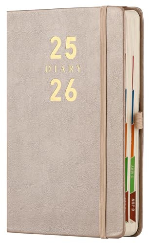 Mljtoyo Agenda 2025-2026 A5, agenda giornaliera 2025-2026 pagine al giorno, schede laterali a colori, agenda di metà anno con copertina rigida, portapenne, (Gold 07 2025-06 2026, A5)