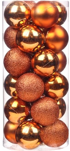 Emopeak 24Pcs Orange Christmas Ornaments for Tree Decor, 1.2Inch Mini Christmas Balls Ornaments, Shatterproof Xmas Hanging Baubles for Holiday Wedding Party Decoration ﻿﻿