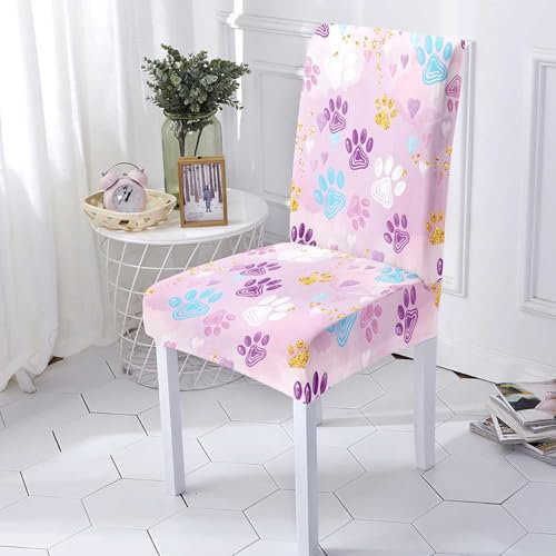Stuhlhussen 4er Set Lila Dog Print Stuhlhussen Schwingstuhl Universal Sesselhusse Waschbar Sesselbezug Stretch Hussen für Stühle Restaurant Party Küchenstühle Stuhlbezug