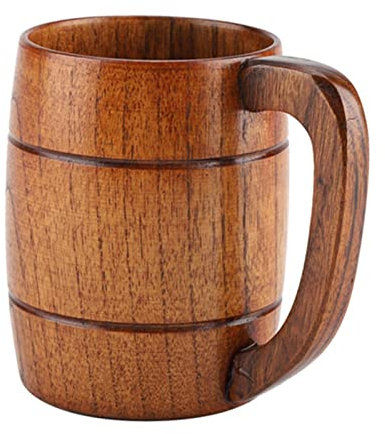 Beer Stein Classic Wood Drinking Mug with Handle Wooden Tea Cup for Coffee Water