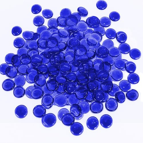 KITHIOM Glass Pebbles - 1.35KG Blue Flat Marble Beads, Clear Decorative Glass Beads Artificial Crystal Gemstones for Vase Filler, Aquarium, Mosaic Tiles, Landscaping, Flowerpot(290Pcs)