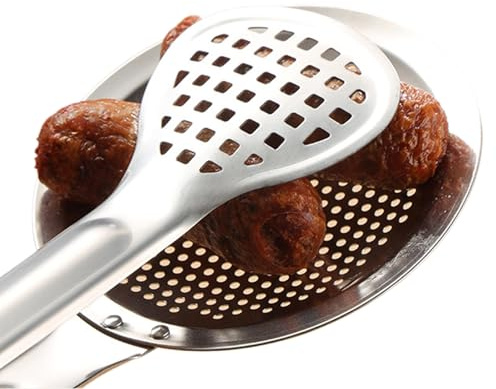 Skimmer Slotted Spoon – 2 in 1 Stainless Steel Strainer Spoons | Spider Strainer For Cooking | Metal Tong Skimmer Ladle, Fry Oil Mesh Spoon Colander, Comfort Grip Ladle for Cooking, Frying