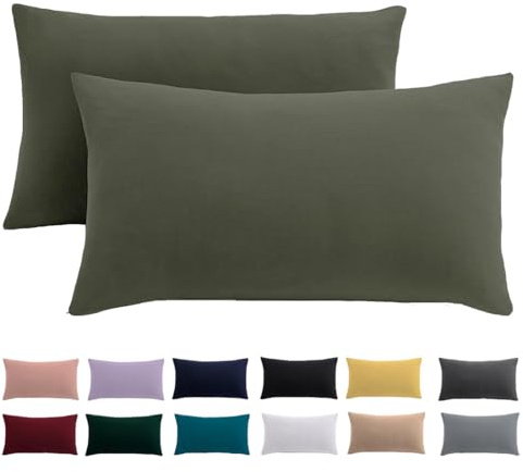 Kissenbezug 40 x 80 2er Set - Kopfkissenbezug 40x80 Olivgrün Für Kissen 100% Mikrofaser Kissenhülle Bügelfrei & Knitterfrei mit Reißverschluss