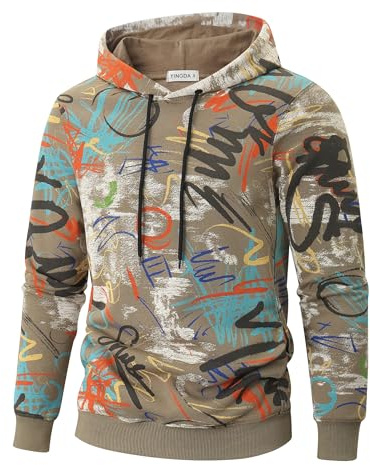 YINGDA Herren Sweatshirt Kapuzenpullover | Druck-Pullover mit seitlichen Taschen, bedruckter Hoodie, eingefärbter Kapuzenpullover