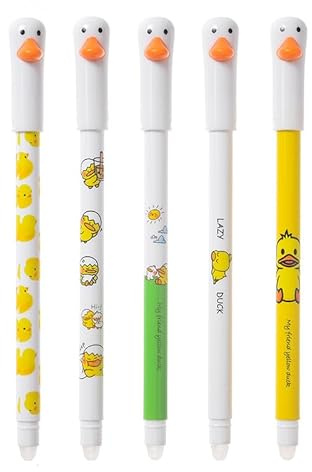 Hyleara 5 Stück Silbenstift Ente, Radierbarer Kugelschreiber, Gelstifte Radierbar 0,5 mm Tier Cartoon Muster, Radierbare Stifte Lustig und Süß für Kinder Studenten Geschenk Schul Bürobedarf
