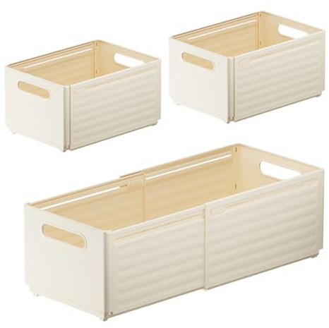 Cnwinu 3 Stück Aufbewahrungsbox Kunststoff, Dehnbar Aufbewahrungsbox Küche, Verstellbar von 28–48cm, Aufbewahrungskorb Plastik, Klappbarer Organizer Box, Aufbewahrungskörbe für Küche, Büro, Bad