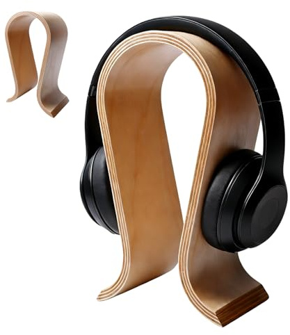 PORFOYO Kopfhörer Ständer Holz, Kopfhörerständer U-Form, Kopfhörer Halter Walnussholz, Universal, rutschfest, Dauerhaft für Zuhause, Büro, Studium
