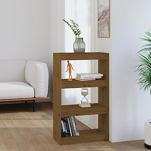 GeenYuu Honigbraunes Bücherregal, Raumteiler aus massivem Kiefernholz, 60x30x103,5 cm, Standregal mit 3 Fächern, vielseitig für Wohnzimmer, Schlafzimmer, Büro