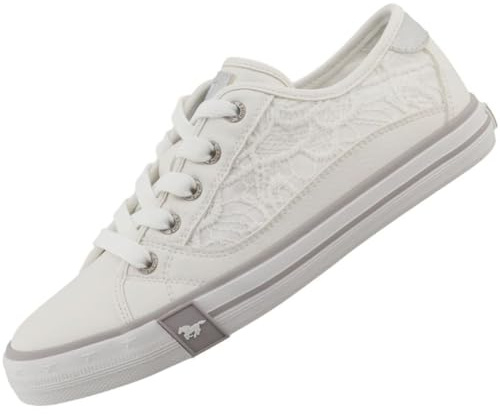 MUSTANG Damen Low-Top Sneaker, Frauen Halbschuhe,Freizeitschuhe,Turnschuhe,Laufschuhe,schnürschuhe,schnürer,straßenschuhe,Weiß,42 EU
