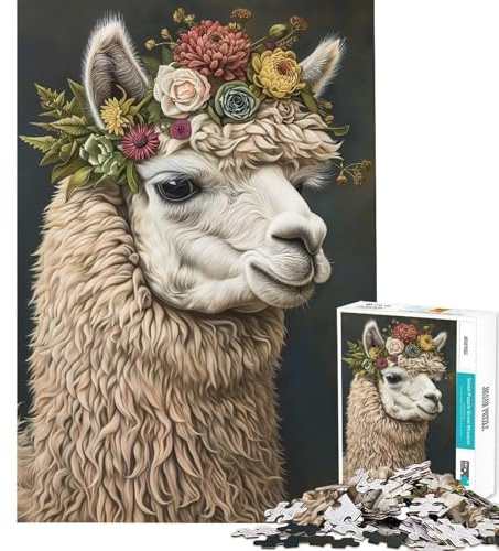 Puzzle für Teenager 1000 Teile Alpaka-Blumenkranz für Geburtstag Weihnachten schwieriges Lernspiel für Jugendliche ab 14 Jahren (50x75cm)