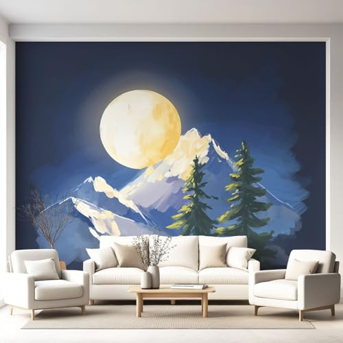 Fotomural Montañas nevadas Tono Azul oscuro, Papel Pintado Panorámico para Pared Interior, Mural Decorativo para Hogar Habitación Salón y Estudio, Medida 200 x 140 cm