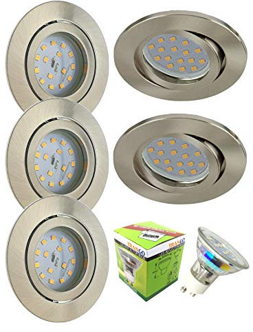 Trango 5er Set 6738-05B LED Einbaustrahler rund aus Alu-Druckguss inkl. 5x GU10 LED Leuchtmittel I Deckenstrahler I Deckenspots I Spots I Einbauspots I Einbauleuchten