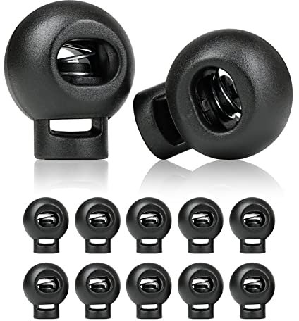 Ganzoo Kordelstopper 1-Loch 5mm, 10 Stück, Federverschluss, Tanka, Kordelklemme für Seile, Schnürsenkel, Kordeln, Schnur, Rucksack, Gummikordel, Schnellverschluss, Seilstopper, Kunststoff, schwarz