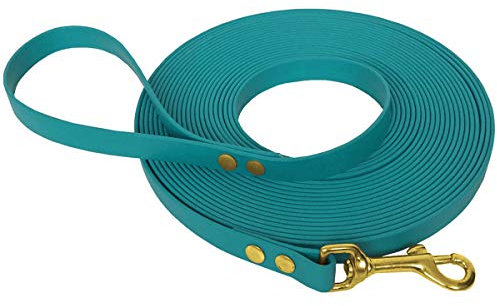 Schleppleine 9mm aus Beta BioThane® 3 Meter lang in Türkis/Petrol mit Handschlaufe und Messingkarabiner