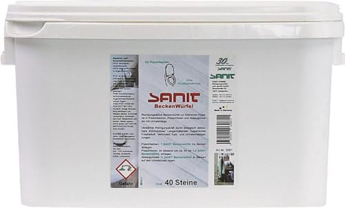 SANIT Beckenwürfel 40 Steine für Urinale parafrei 3,2 kg für alle Pissoirbecken, Pissoirrinnen und Absaugurinale hilft hervorragend gegen Kalkablagerungen sowie Urinsteinablagerungen