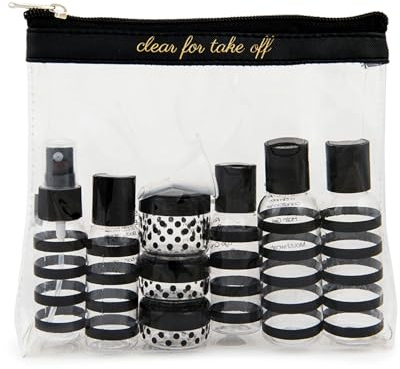 Miamica TSA-konforme Reiseflaschen für Damen, Schwarz, Einheitsgröße, Miamica TSA-konforme Reiseflaschen und Kulturbeutel-Set, 12-teilig, schwarz/transparent