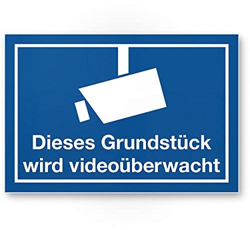 Komma Security Grundstück Videoüberwacht Schild 30 x 20 cm - Achtung Vorsicht Videoüberwachung - Hinweis Hinweisschild Videoüberwacht - Warnschild Warnhinweis