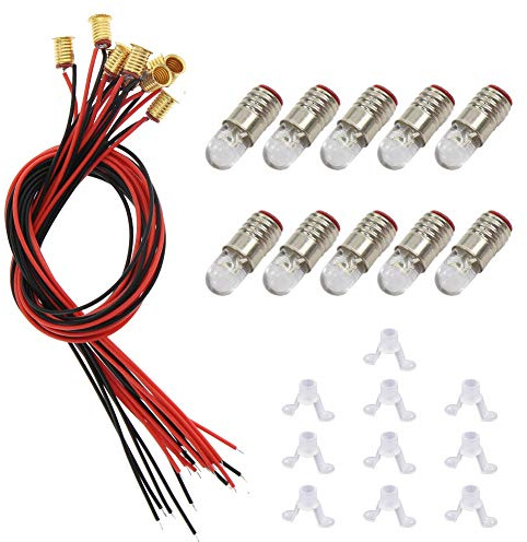 E505WMT 10 Sets Warm White LED Screw Bulb and Stand Base E5 E5.5 12V-14V for modle Train Layout