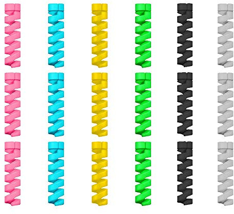 12 Unidades Protector de Cable Espiral - Para Cables Lightning iPhone y Macbook, Tipo C, Micro USB, Ethernet, Cargador, Auriculares, Ratón, Teclado - Hecho en Silicona Flexible - Universal - Al Azar