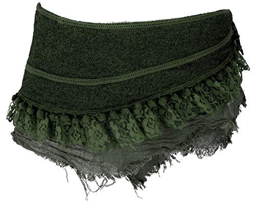 GURU SHOP Goa Cacheur mit Spitze, Minirock, Wickelrock Gürtel - Tannengrün, Damen, Baumwolle, Size:L