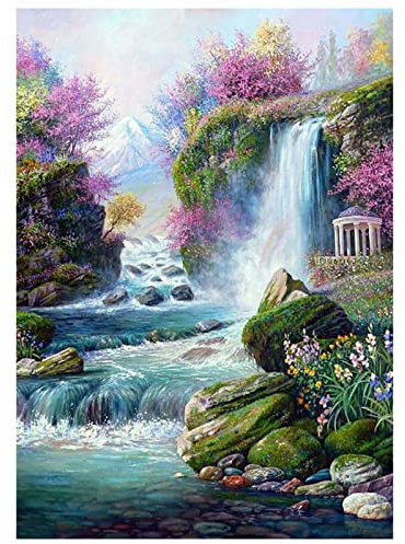 Kit de Broderie Diamant 5D par Numéros en Forme de Cascade Peinture Diamant 5D Complet Loisirs Créatifs Adultes pour Décoration d'intérieur avec Outils et Boîte de Rangement 30x40cm