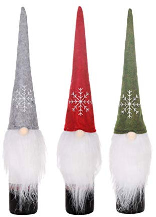 BESTOYARD 3 Stücke Weihnachten Weinflasche Abdeckung Mini Weihnachtsmütze Flaschenüberzug Weihnachtsmann Flaschen Kleidung für Xmas Party Tischdeko Flaschendeko