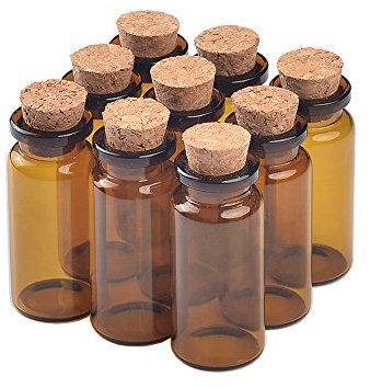 12pcs 10ml Mini Botellas de Vidrio con Corcho, Lindo Tarro Pequeño de Botellas de Vidrio, Mini Botella Marrón para Bricolaje, Manualidades