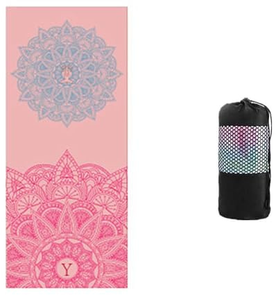 Toalla de Yoga Antideslizante Morbuy, Esterilla de Yoga para Viajes Plegable Secado para Caliente, Microfibra Antideslizante (65 * 185CM, Flor Rosa)