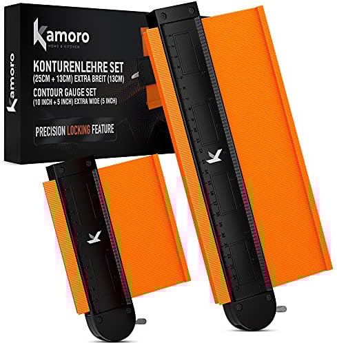 Kamoro Konturenlehre mit Sperrfunktion dank Metall-Schloss - Extra breit (13cm) [im 2er Set] - Profillehre mit Aluminiumkern ideal für Fliesen, Laminat und Holzbearbeitung - 25cm und 13cm Werkzeug