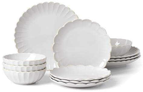 Lenox 893471 French Perle Scallop 12-Piece Dinnerware Set, Stoneware, 0