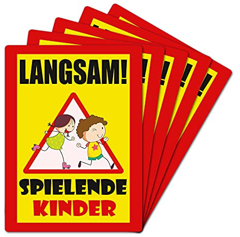 5 Stück XXL Langsam ! spielende KINDER Schild 30 x 40 cm aus stabiler PVC Hartschaumplatte 5mm mit UV-Schutz von STROBO