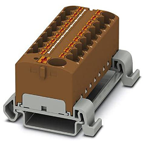 PHOENIX CONTACT PTFIX 10/18X4-NS35A BN Verteilerblock, 800 V, 32 A, Anzahl der Anschlüsse 19, Querschnitt 0,2 mm² - 6 mm², AWG 24 - 10, Breite 64,8 mm, Braun, 8 Stück