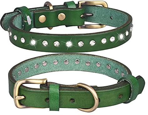 FUNAT Rindsleder Hundehalsband Vintage Mit Oberschicht, Strass und Lederhalsband