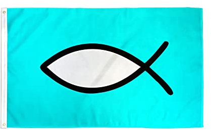 AZ FLAG - Flagge Christlicher Fisch Ichtus - 90x60 cm - Christlicher Fahne 100% Polyester mit Messing-Ösen - UV-beständig - Vives Farben - 50g